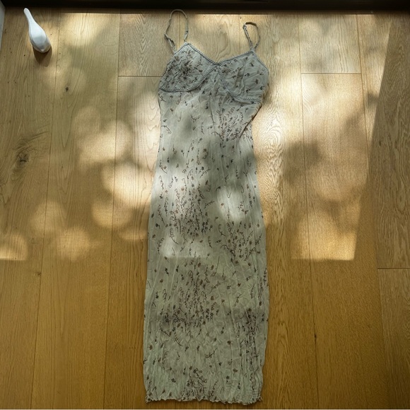 VINTAGE Lori M. Collection Tan and cream floral midi dress beaded details - Picture 17 of 17